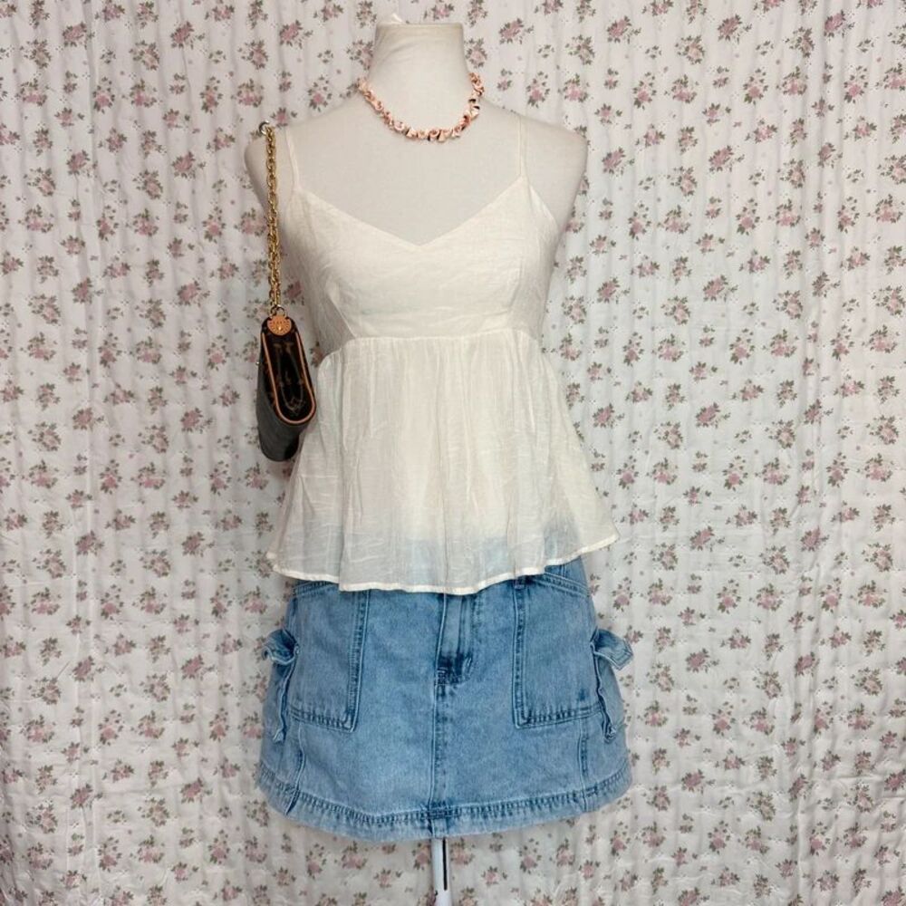 NWT Wet Seal White Babydoll Cami Top Semi Backless Adjustable Straps S